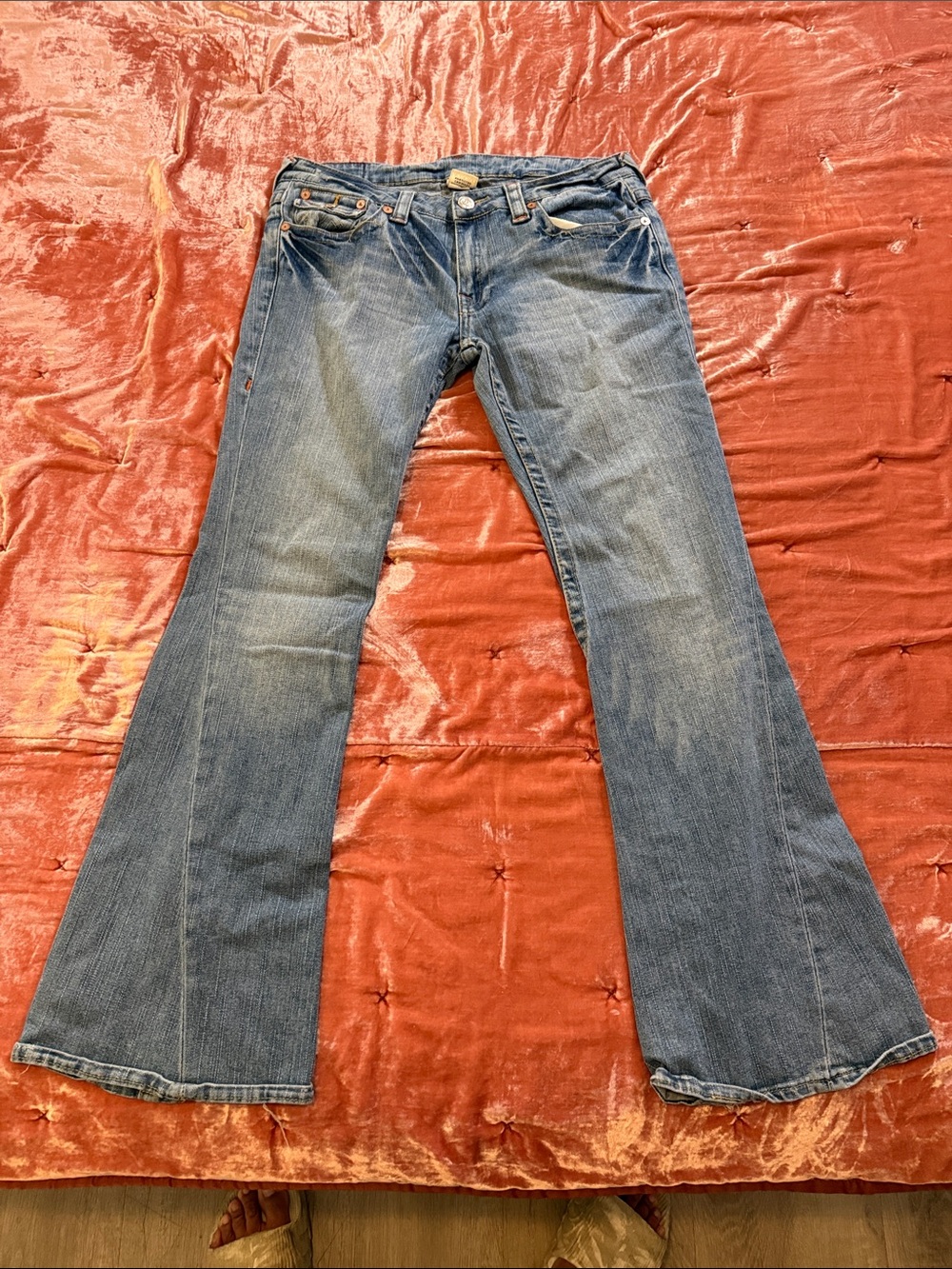 True Religion Blue Flare Jeans with Subtle Whiskering